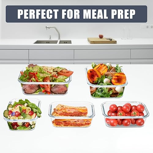 Miniatura 8 de Paquete de 6 recipientes de vidrio para almacenamiento de alimentos con tapas herméticas, recipientes de preparación de comidas para almuerzo,