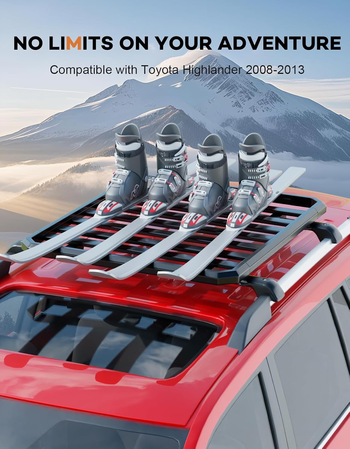 Wonderdriver 300lbs Lockable Roof Rack Cross Bars Fit for Toyota Highlander 2008 2009 2010 2011 2012 2013, Heavy Duty Aluminum Lockable Roof Rails Crossbars Black Rooftop Cargo Carrier Luggage