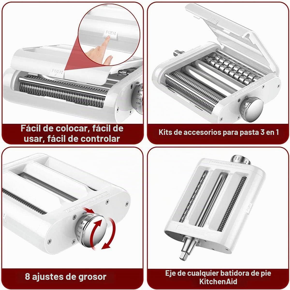 Accesorio para pasta para batidora de pie KitchenAid, accesorios 3 en 1, accesorio para fidelaufsatz Spaghettischneider fettuccineschneider Pasta Set Zubehör mit Nudelroller