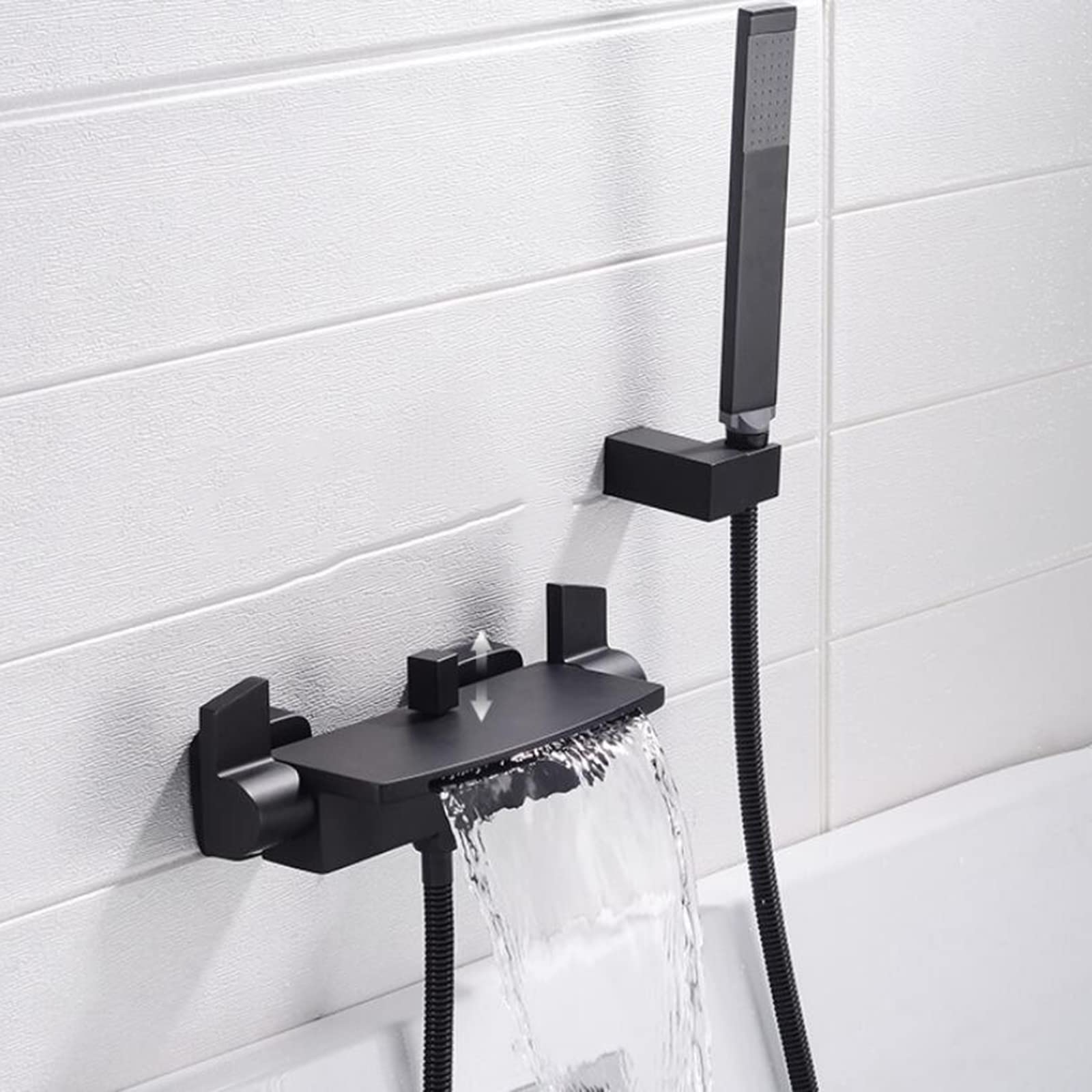 Cascade Baignoire Douche Mitigeur Mural Salle De Bains Robinet De Douche En Laiton Baignoire Robinet De Douche-Noir Efficency