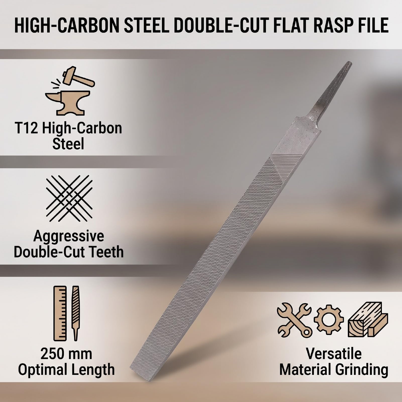Fafeicy Lima de Escofina Manual Plana de Acero con Alto Contenido de Carbono T12 de 250 Mm, Herramienta Duradera de Doble Corte para Madera, Metal y Plástico (Gruesa 10PCS)
