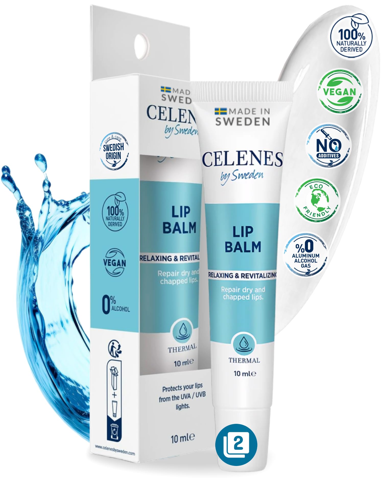 Celenes by Sweden Refreshing Thermal Lip Balm with Menthol, 10ml (Pack of 2)- Intense Hydration, Cooling Relief