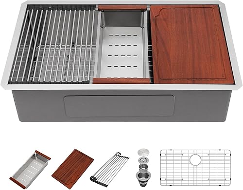 Beslend - Fregadero de cocina con estación de trabajo de 32 pulgadas - Fregadero de cocina de acero inoxidable de calibre 16 de 10 pulgadas de disponible en Yaxa Colombia