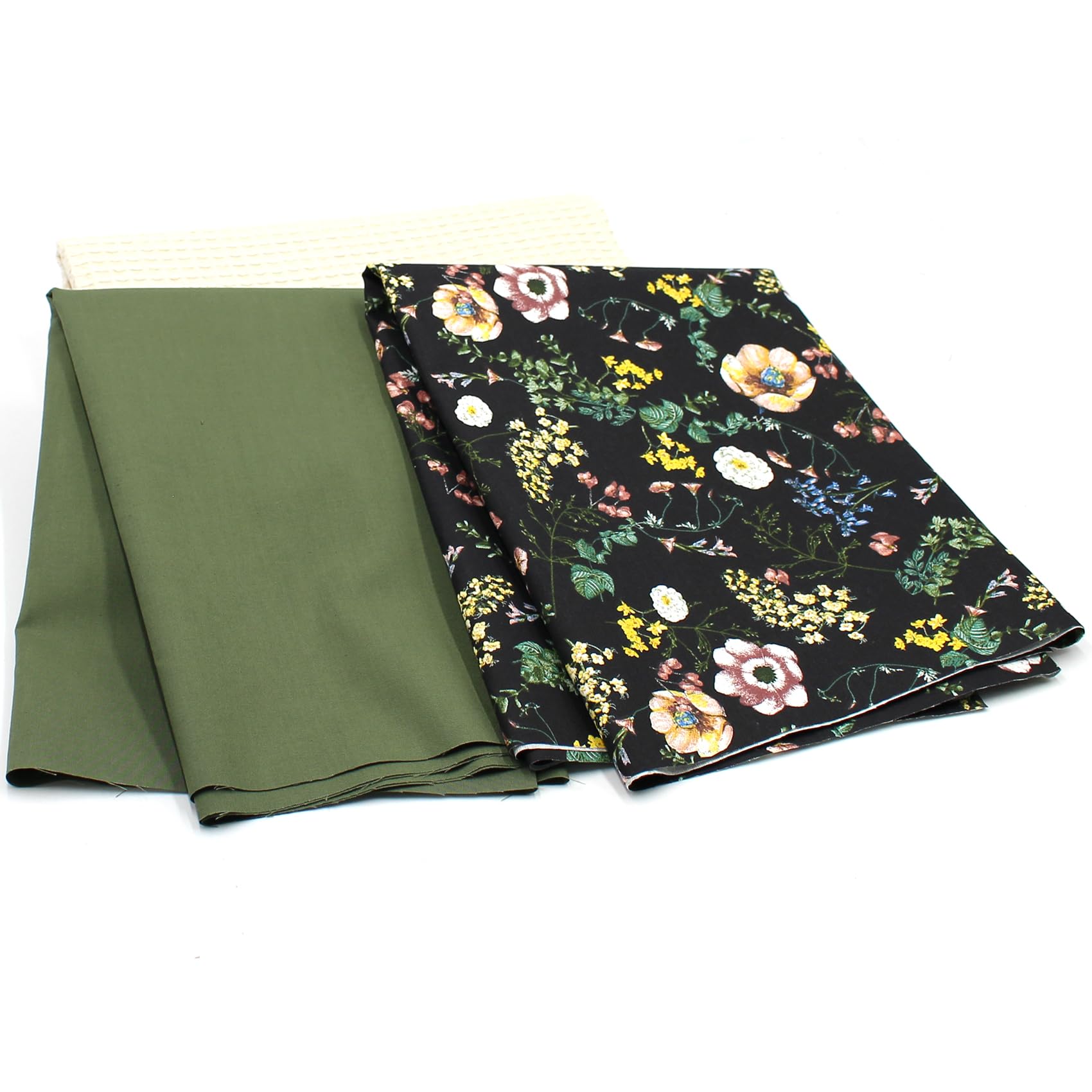 VmG-Store Waffle Pique + Cotton Fabric Set, Colour-Coordinated Waffle Fabric, 100% Cotton Fabric, Tex Standard 100 (Naturalistic Flowers Set62) - Image 2