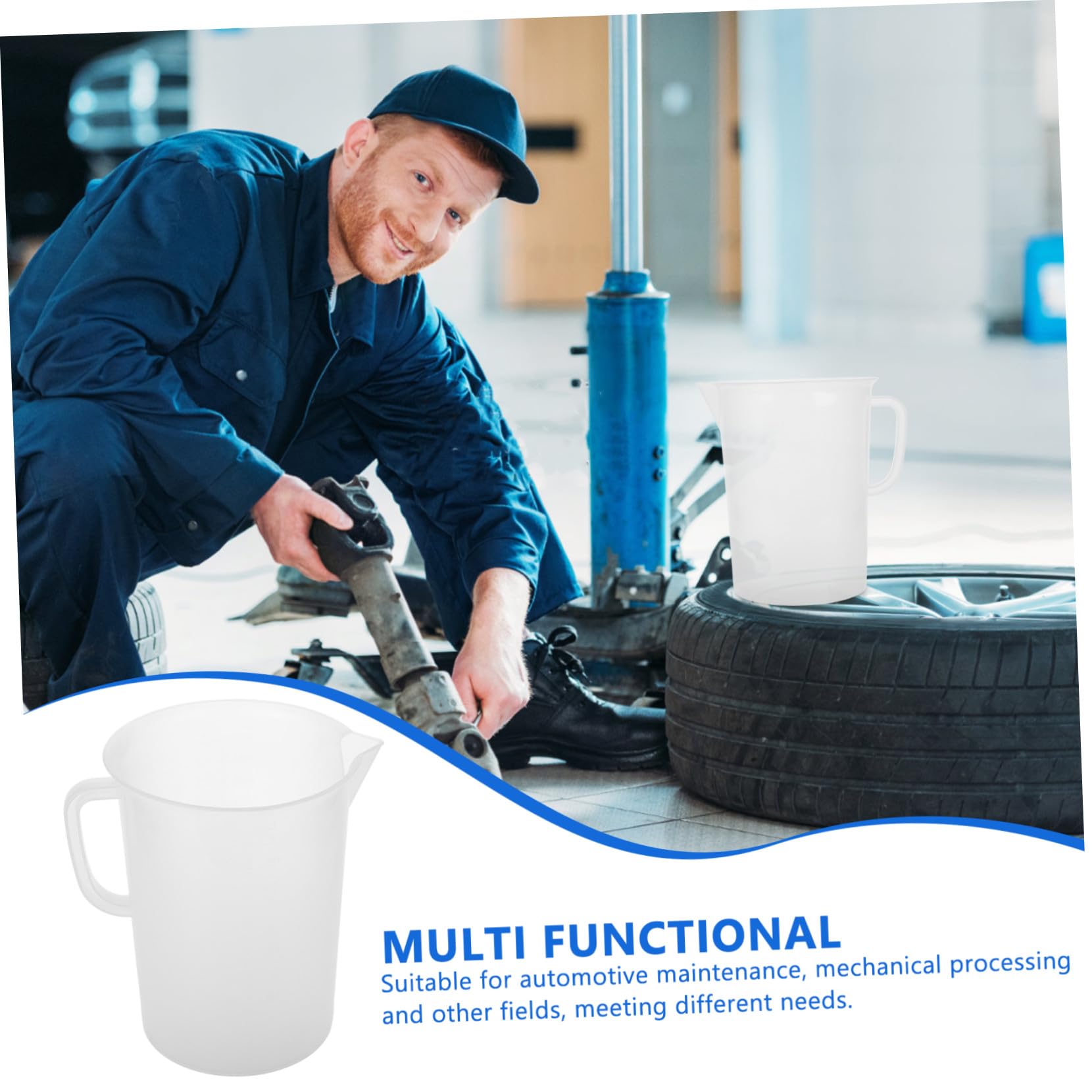 Vaso Medidor Grande De Plástico 5000 Ml Con Asas Para Aceite Motor Graduado Para Taller Mecánico Uso Automotriz Herramienta Precisa De Medición