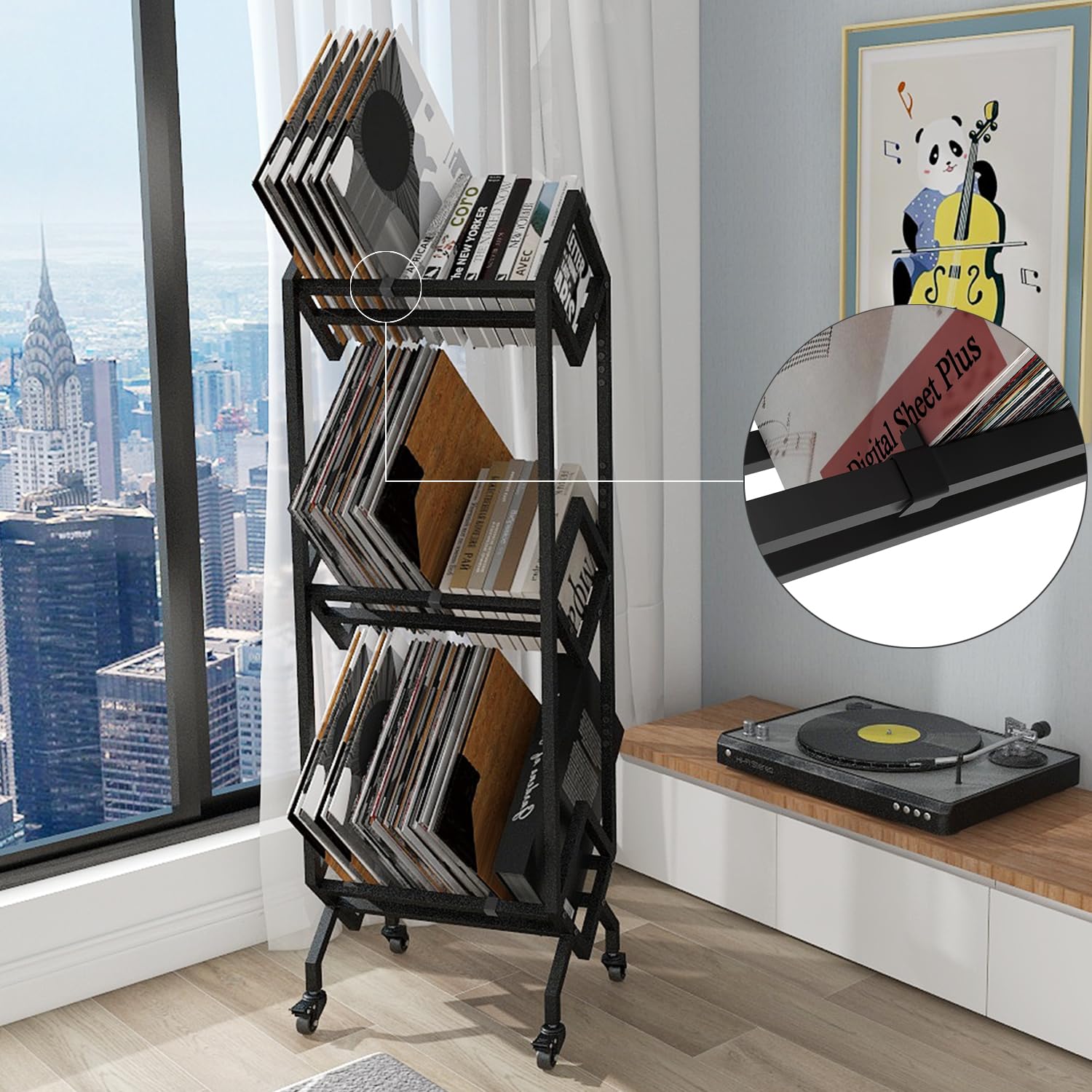 VEDECASA DJ Vinyl Record Schallplatten Plattenständer Regal Vinyl Regal mit 3-stöckiges Speicherhalter Rack LP Storage Display Ständer Regals Plattenspieler für Wohnzimmer Schallplattenständer