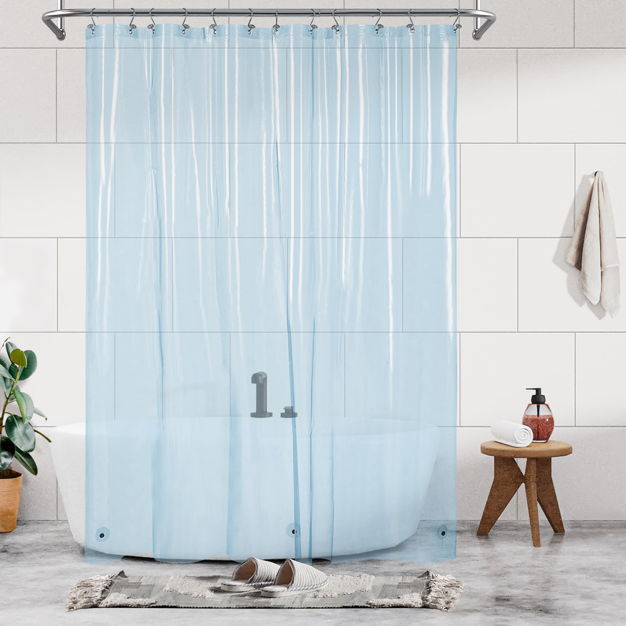 Barossa Design Extra Long Shower Curtain Liner Clear Blue, 72x84