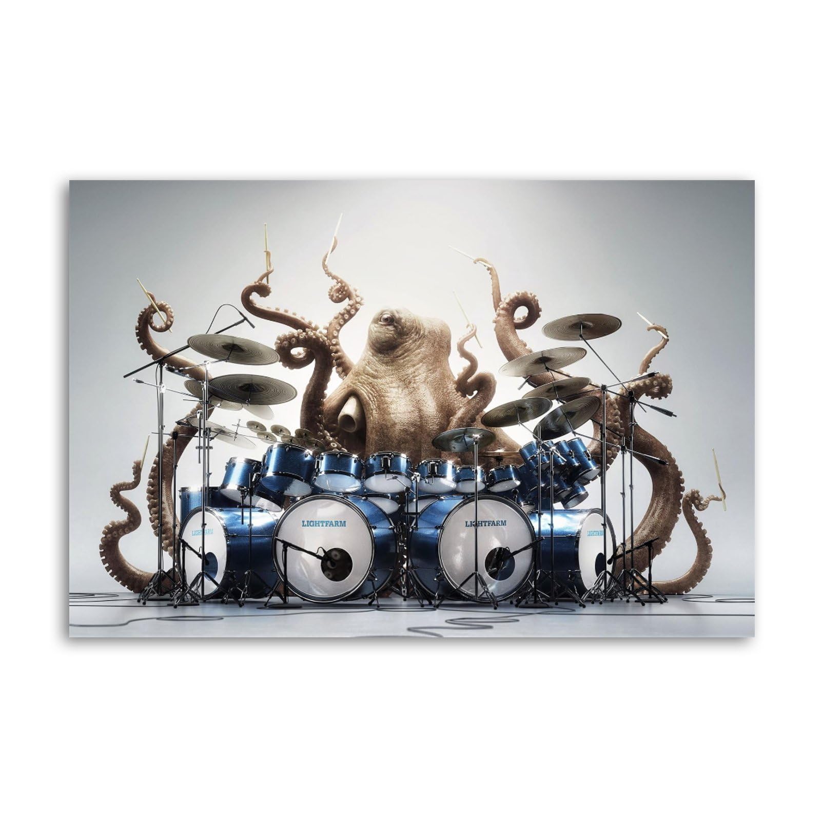 BUUTUUCE Drums Octopus Music Funny Animal Poster Decorative Painting Canvas Wall Art Living Room Posters Bedroom Painting 16x24inch(40x60cm)