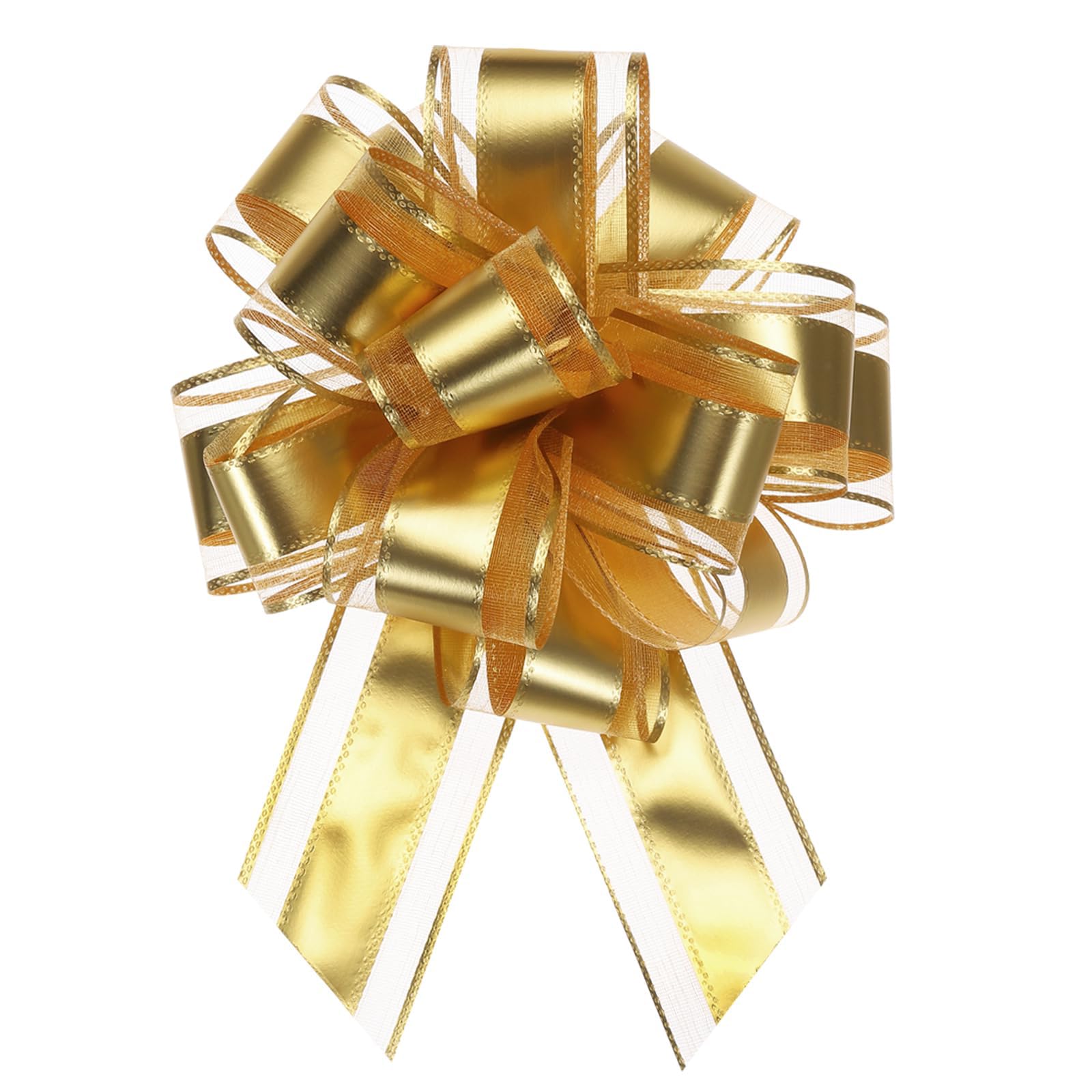 Unifizz 12pcs 9 Inch Gold Large Pull Bow Metallic Gift Bows for Wedding Baskets Christmas Party Car Gifts Wrapping