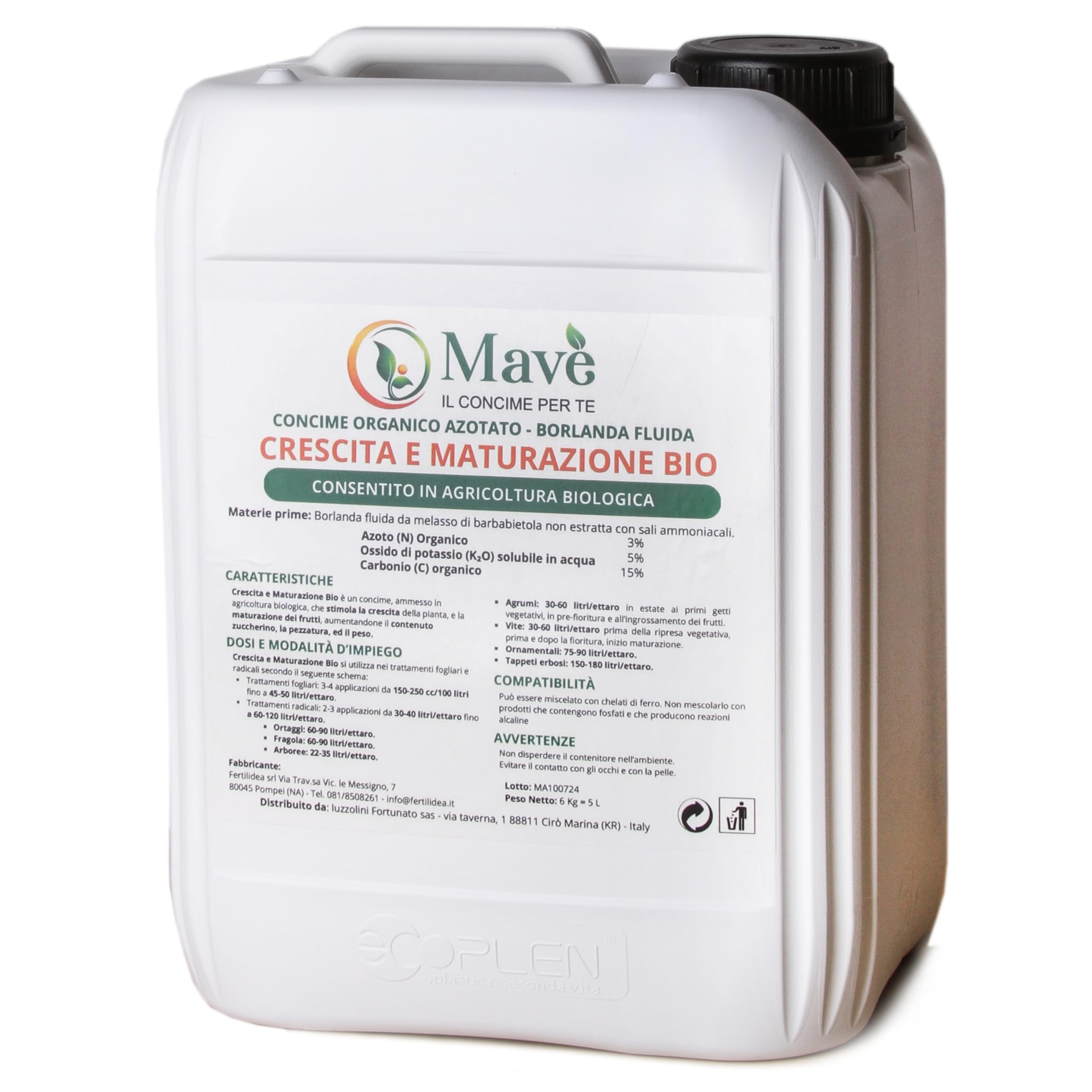 Mavè concime Crescita e maturazione Bio 5 Lt - fertilizzante Biologico per piante, orto, olivo, vite, agrumi, prato, alberi da frutto - per far maturare i frutti