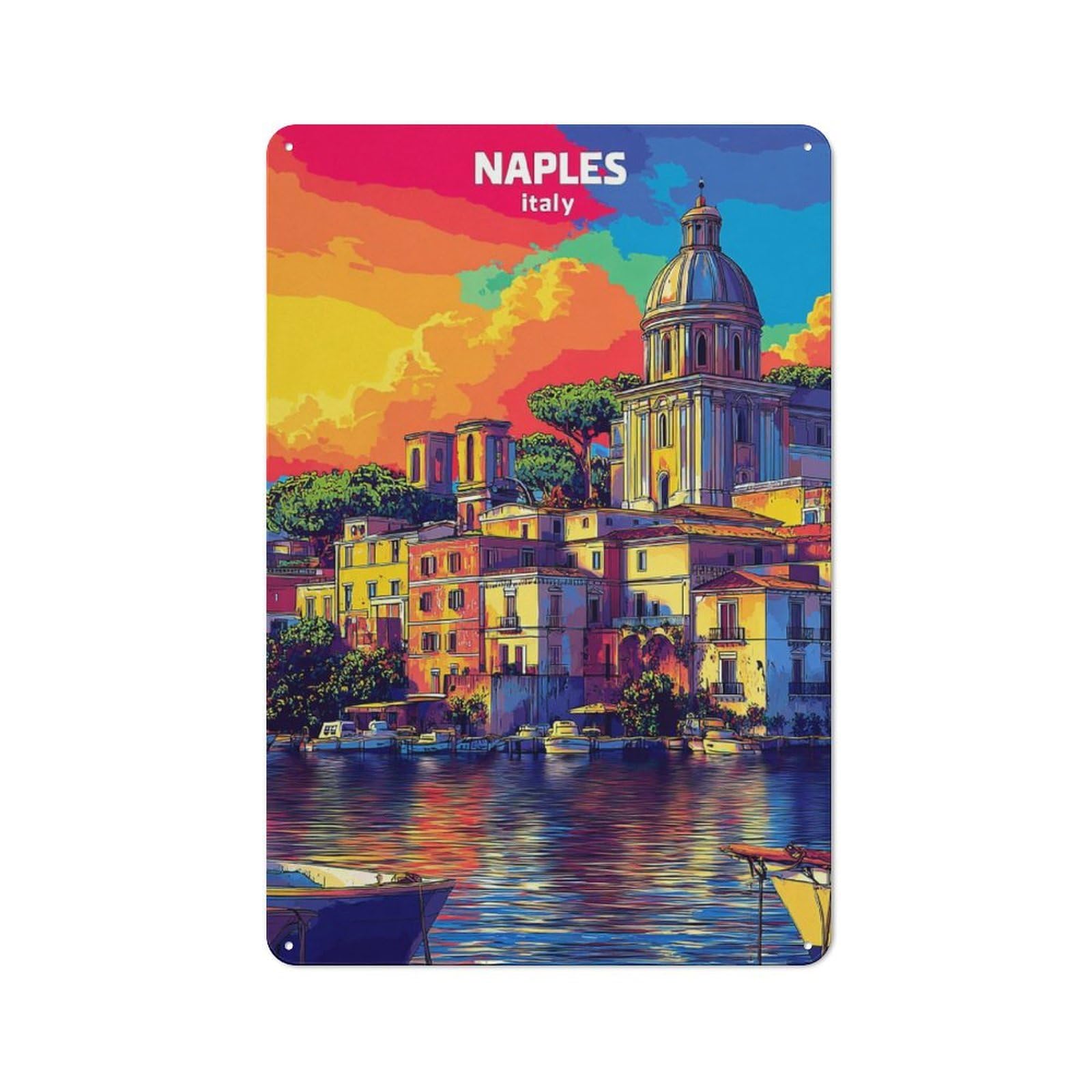Junmoney Naples Sunset Waterfront Smart Office Metal Sign 30X20cm, Study Room Decor For Home Office, Reading Corner Or Bedroom