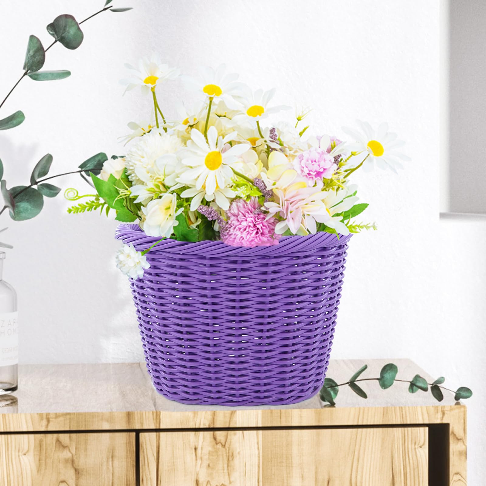 ZUKKA Panier de vélo tissé pour vélos adultes/enfants avec sangles en cuir réglables - Panier de rangement étanche - Multicolore