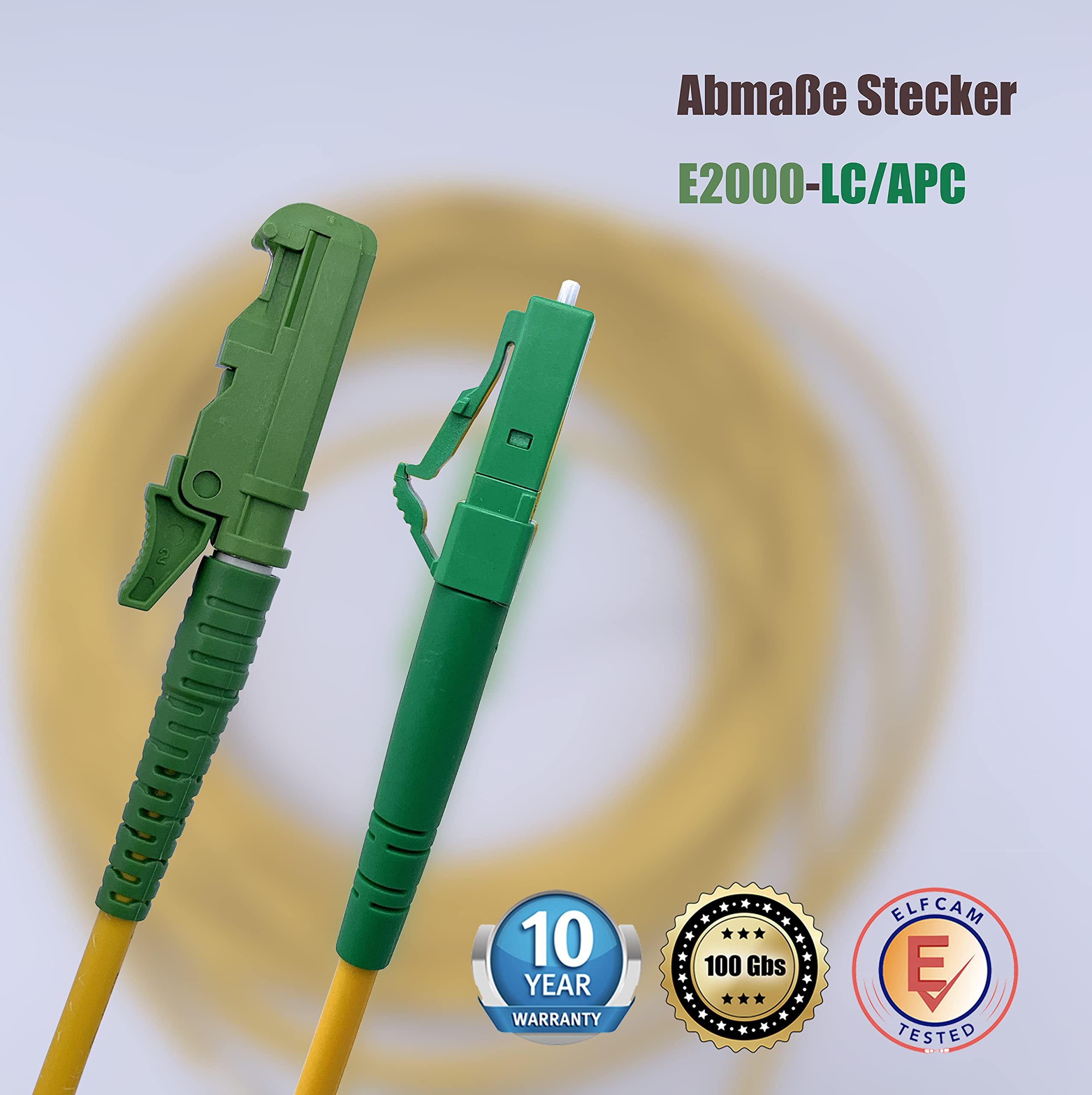 Elfcam® - Câble à Fibre Optique E2000/APC à LC/APC Monomode Simplex, 9/125μm Jarretière Optique LSZH (30M)