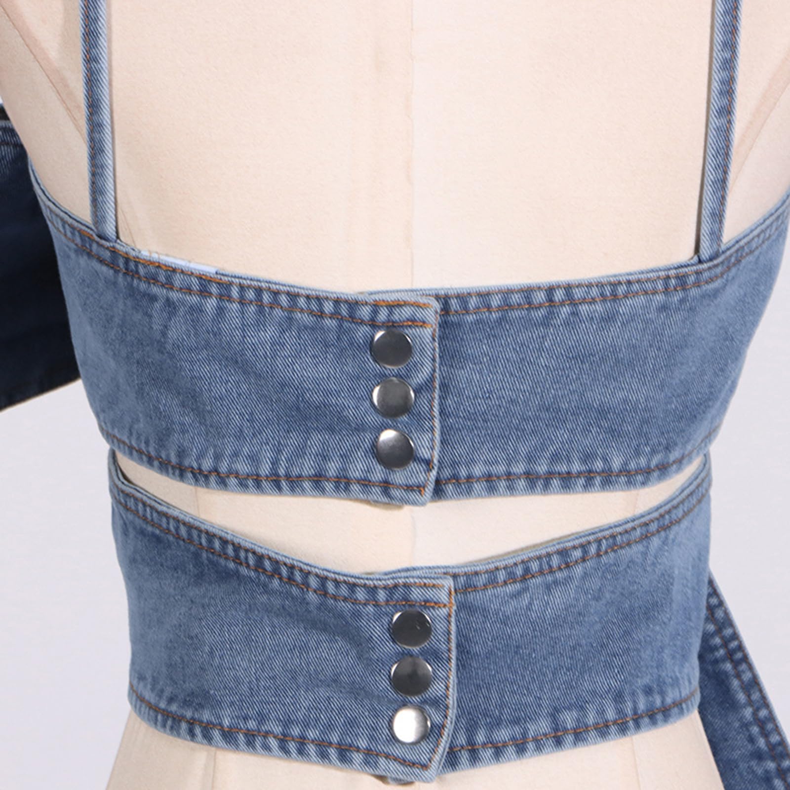 Canotte Corte Senza Maniche con Fiocco sul Davanti da Donna Canotte con Cinturino per Spaghetti in Denim Top A Fascia Sexy Bustier,Blu,XL
