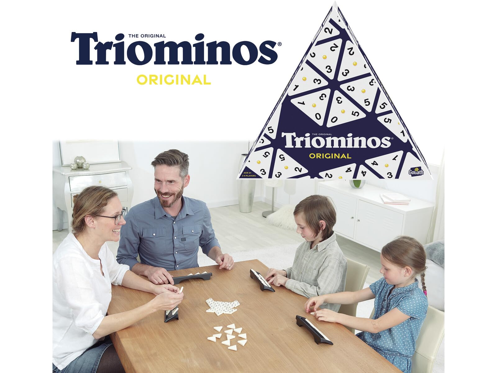 Triominos Original - Strategiczna gra planszowa dla rodziny i dzieci od 6 lat - Trójkątna gra domino - Klasyk od 50 lat - 2-4 graczy - 30 min