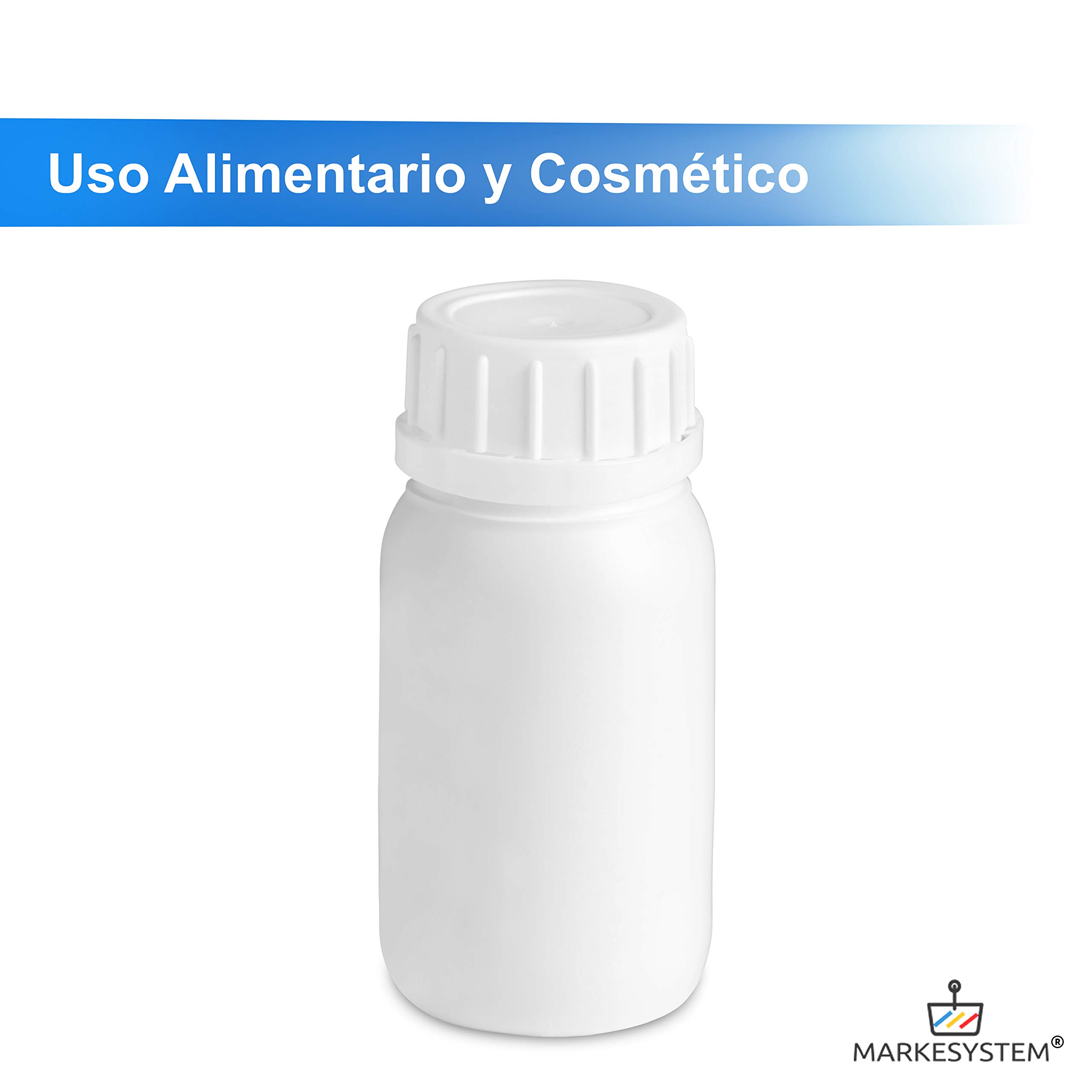 Botella blanca 250 ml (50 botellas) de plástico, cierre rosca boca ancha - Catering Industrial, Líquidos, Cosmética, Químicos, ADR + Kit Etiquetado, Apta para uso alimentario.