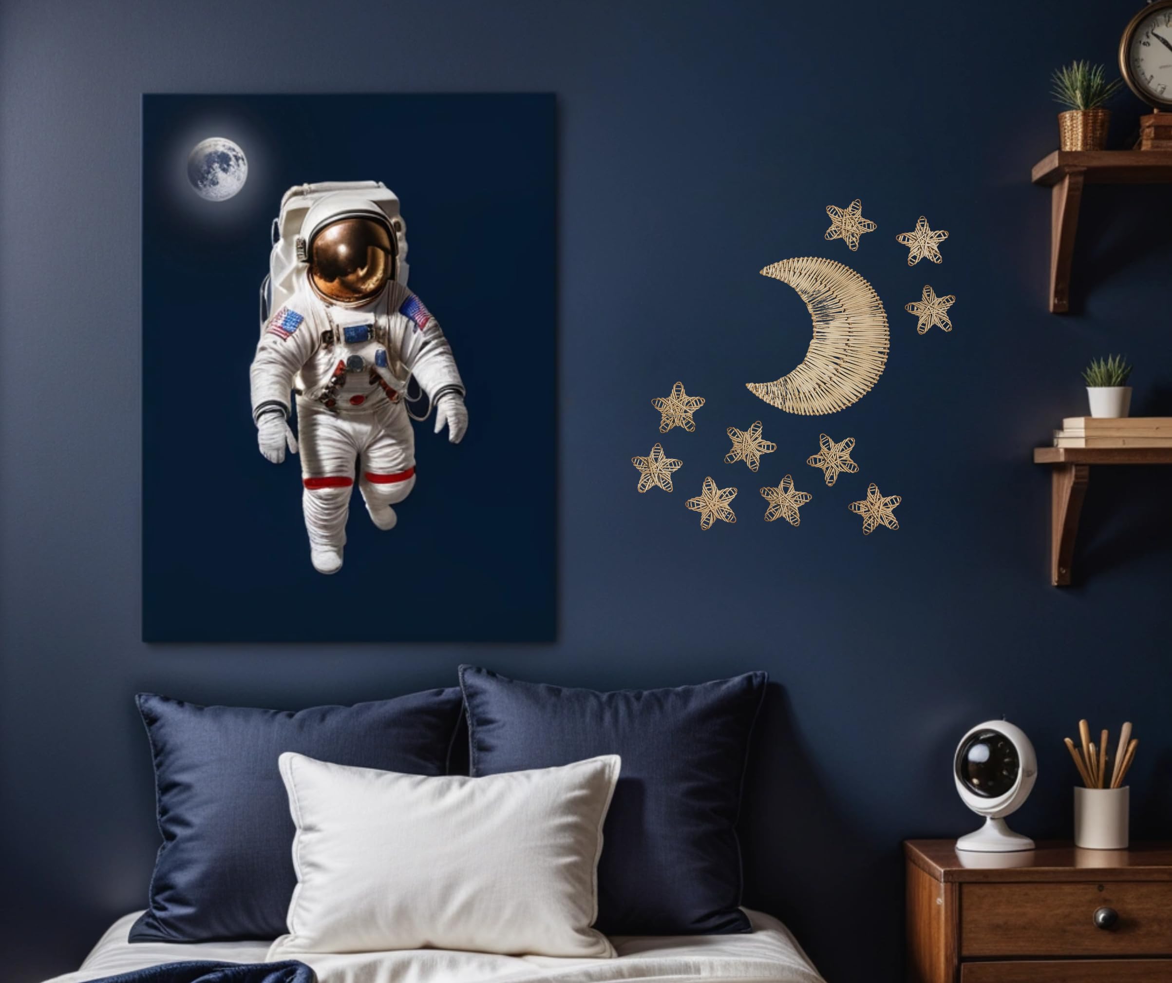 WAIKUA Lot de 10 étoiles en rotin - Décoration murale bohème faite à la main pour chambre d'enfant, chambre de bébé et salon - Décoration murale naturelle en rotin non traité, 25 cm