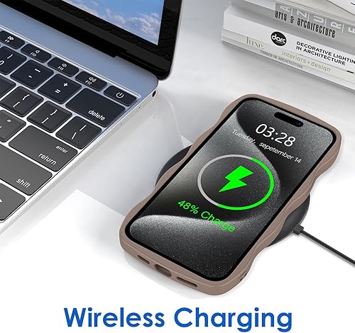 Miniatura 4 de Anuck Funda para iPhone 15 Pro, diseño de marco rizado para mujeres y niñas, bonita funda de teléfono estética de color liso, suave, flexible, TPU a