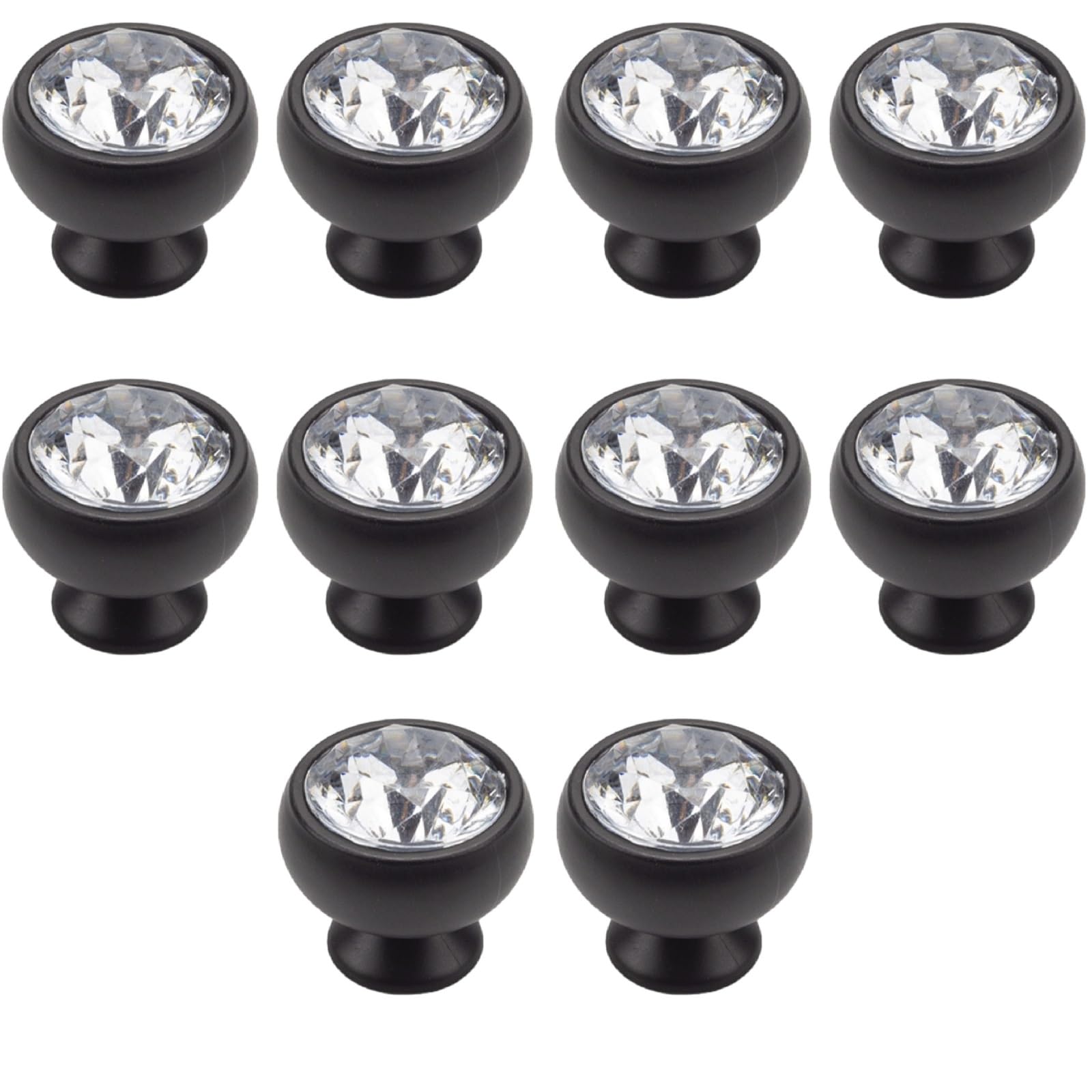Kfgisd 8047 Matte Black 10 Pcs Furniture Drawer Handles And Knobs,Cabinet Knobs Single Hole Crystal Cabinet Handle,Crystal Handles(8047 Matte Black)