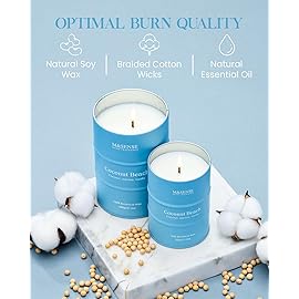 M&SENSE Coconut Beach Scented Candles Beach Soy Candle, Summer Candle for Stress Relief Meditation Relaxing, Housewarming Gifts for Women Men, 11.3oz 70 Hour Long Burning