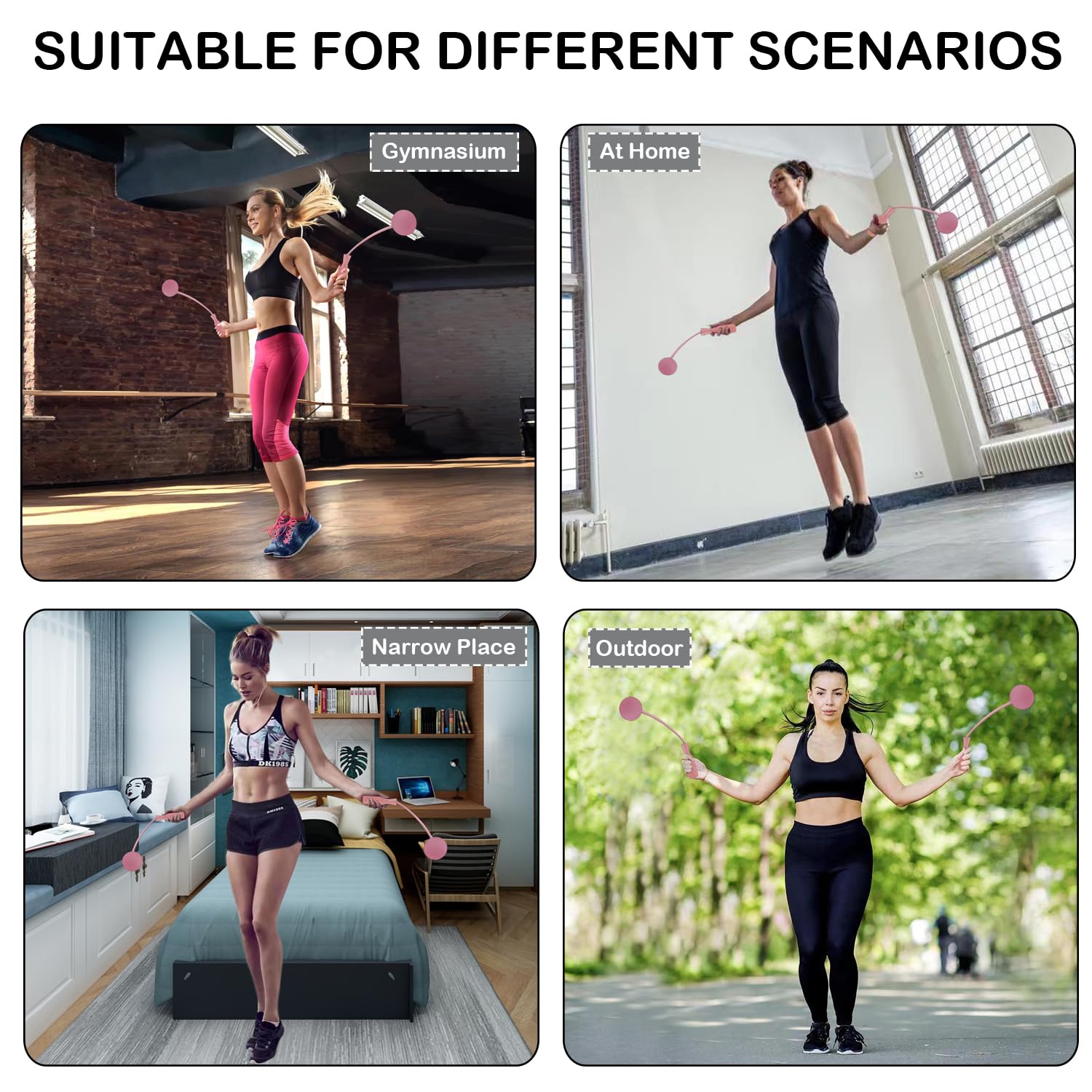 Springseil ohne Seil für Fitness-Training, verstellbar, gewichtet, schnurloses Springseil für Männer, Frauen, Kinder, Rosa