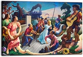 Thomas Hart Benton - The Sources of Country Music - Social Realism Poster Canvas Print Wall Art Painting Modern Living Room Kitchen Poster Bedroom Room Aesthetics Decor 12x18inch(30x45cm) Frame-style