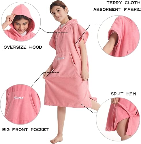 Miniatura 3 de Hiturbo Toalla cambiadora para niños, poncho absorbente de secado rápido, toallas de baño de microfibra (rosa)