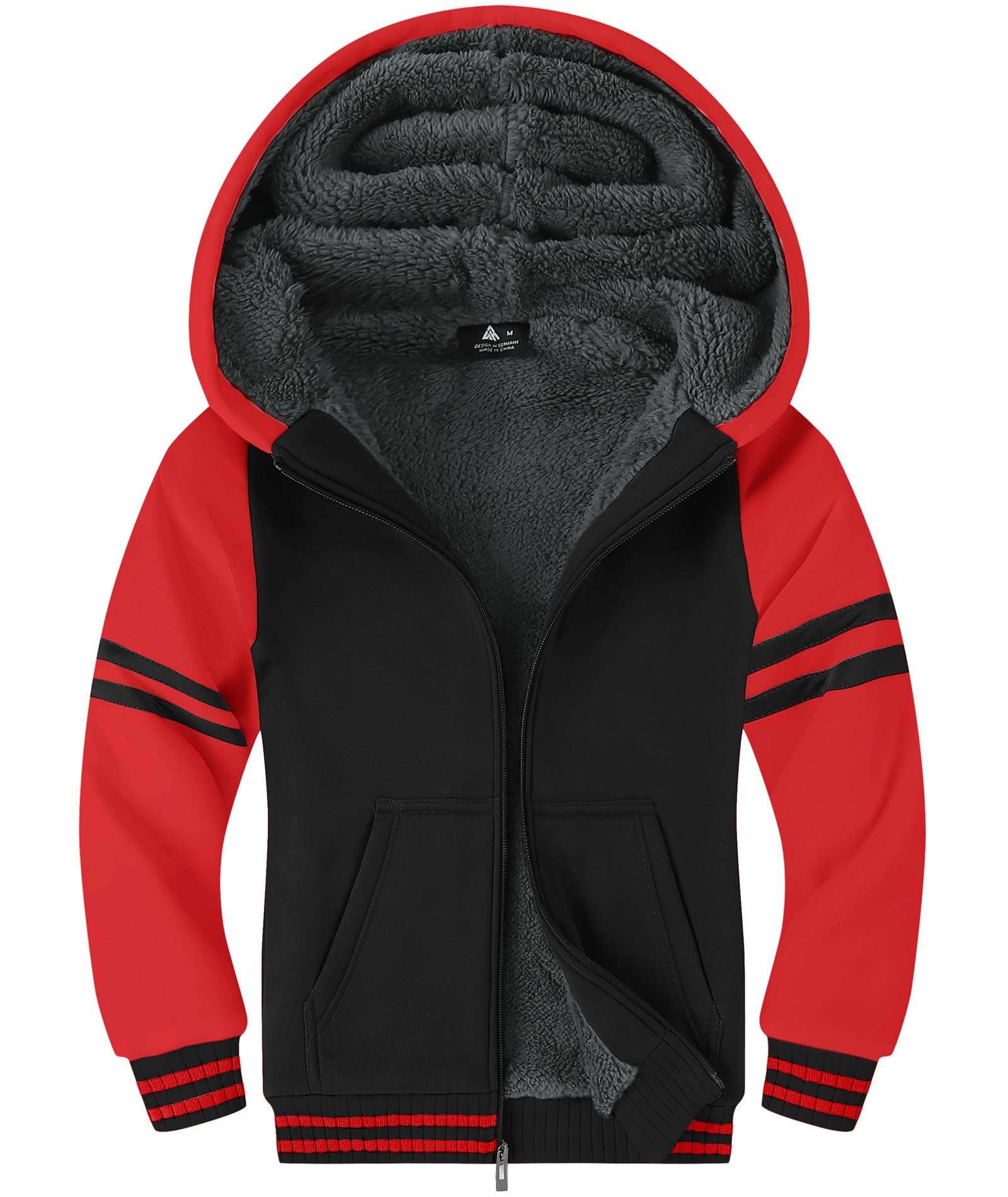 ZITY Boys Zip Up Hoodie Fleece Jacket Kids Sherpa Lined Sweatshirts Outerwear Unisex Warm Winter Coat 6-15 Years Old