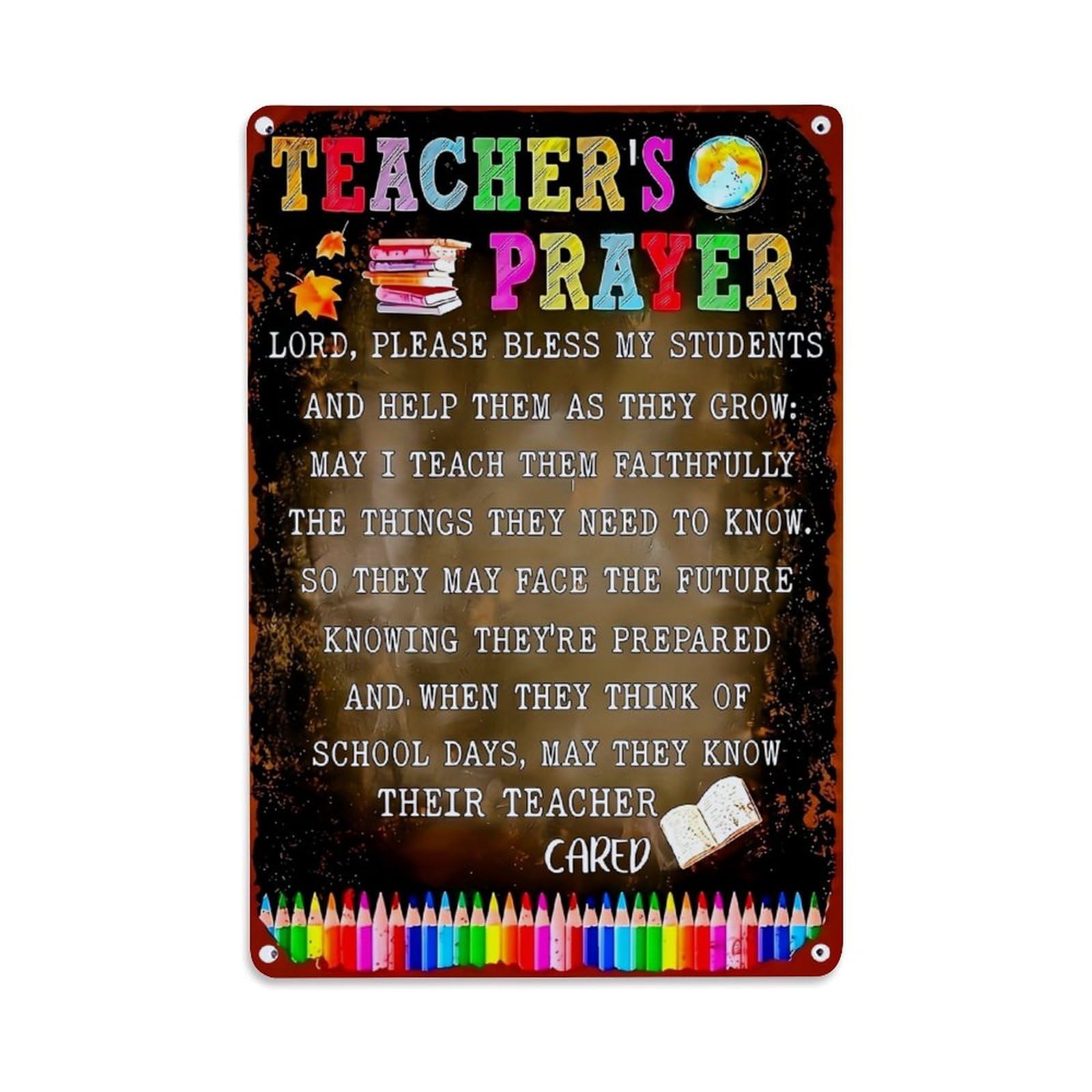Jdfenggu Vintage Teacher's Prayer With Books And Crayons Retro Metal Tin Sign, Decor Art Poster For Bar, Home, Man Cave, Kitchen, Laundry Room Gift 8X12inch