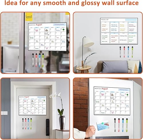 Miniatura 2 de MVISUAL Calendario de pared autoadhesivo de borrado en seco, 3 piezas, tabla de tareas de borrado en seco extraíble, calendario mensual de borrado