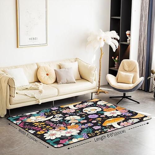 Miniatura 3 de Groovy - Alfombra de área con diseño de flores, luna, retro, floral, bohemio, para sala de estar, dormitorio, hogar, decoración del hogar, diseño de