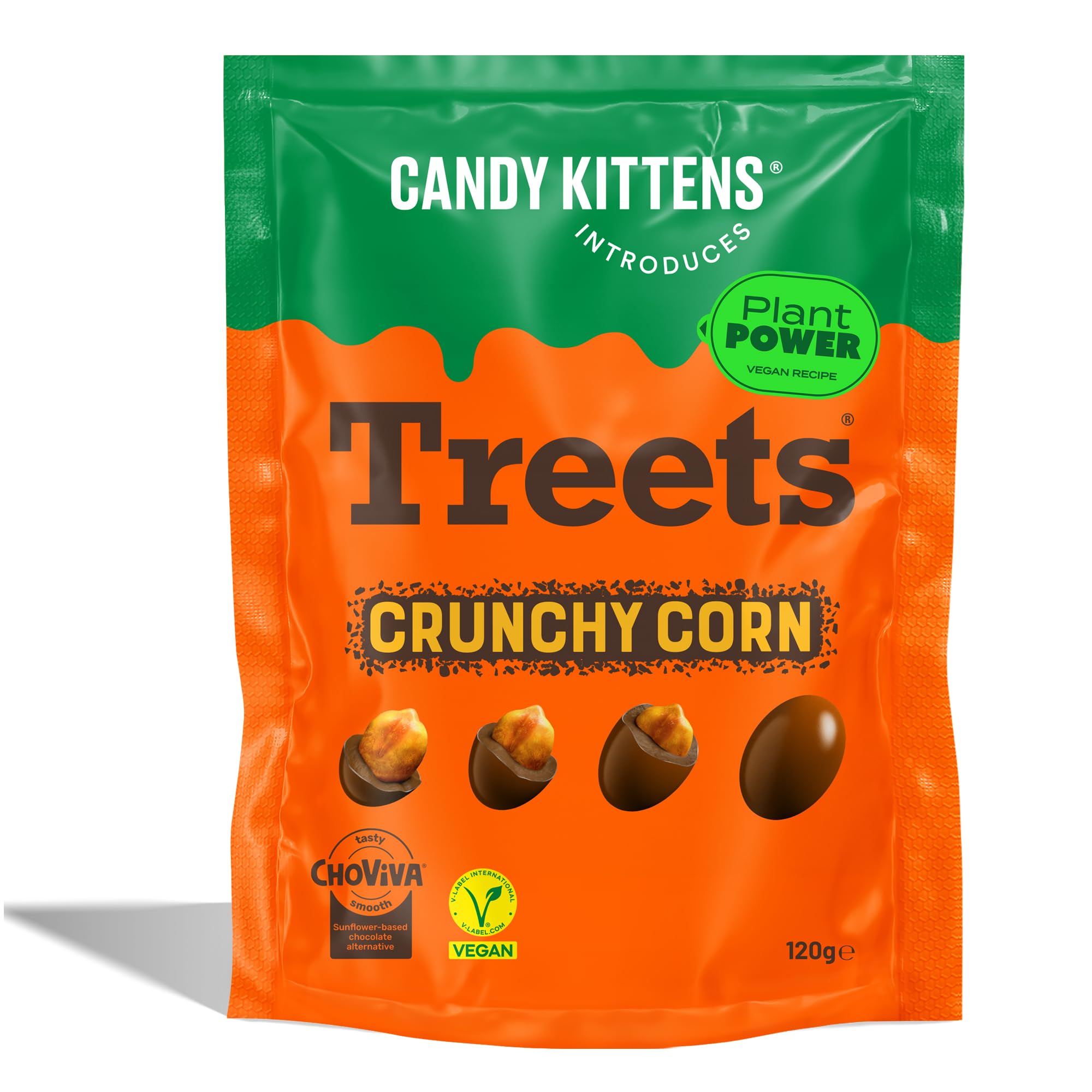 Candy Kittens Treets Crunchy Corn Vegan Chocolate Snack, 120g, 1 Pack
