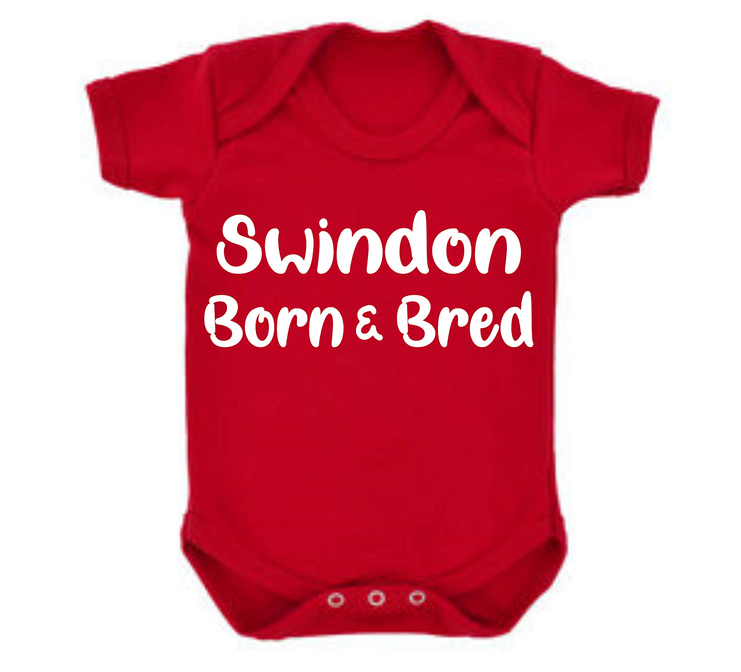 Swindon Town Born and Bred Football Premium Baby Vest Grow Romper Girl boy Gift Present Shower Newborn Age 3-6 Months White