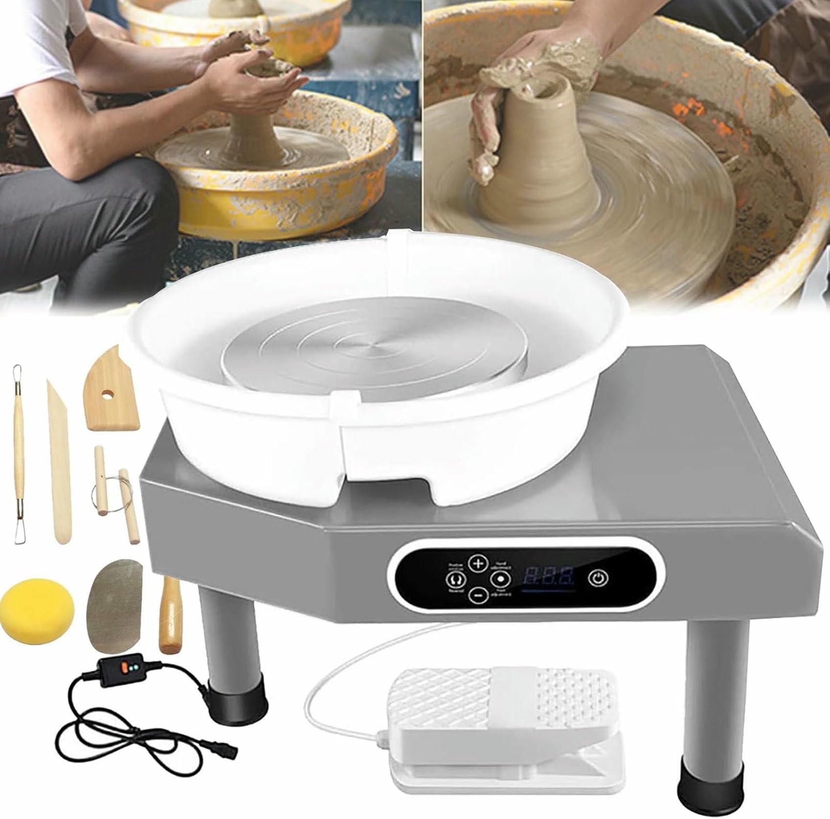 Máquina eléctrica de rueda de cerámica con bandeja, kit de herramientas para manualidades, esculturas de modelado para niños, adultos y principiantes