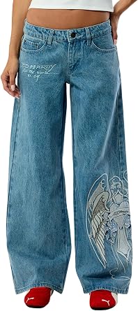 ED HARDY Womens Y2K Embroidered Baggy Wide Leg Jeans