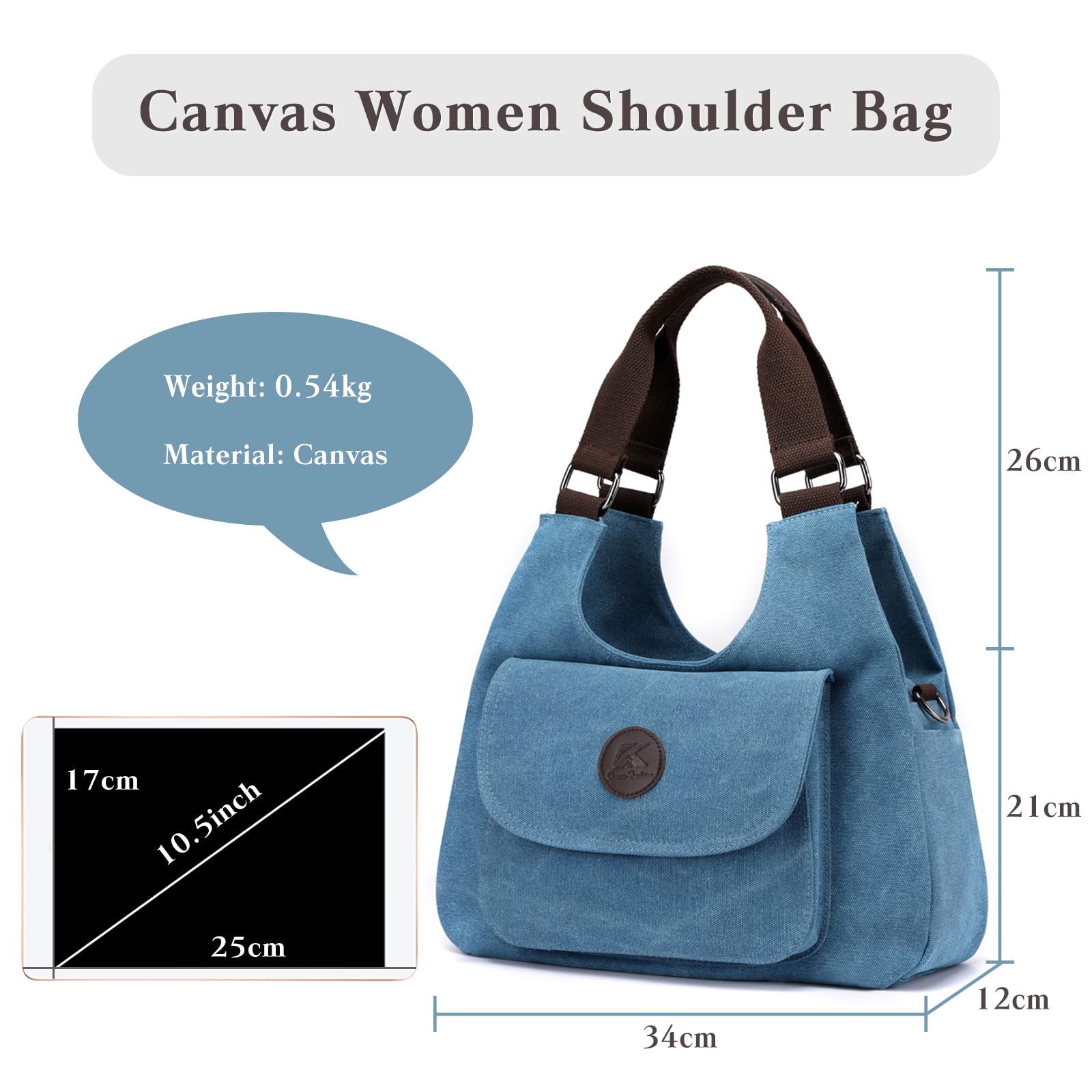 CORIOS Retro Bolsos de Mano para Mujer Casual Bolsa para Las Axilas Bolsos de Hombro Bolso Shopper Multifuncional Bolso Tote Bolsa de Ocio para Compras Viajes Citas Trabajo Azul