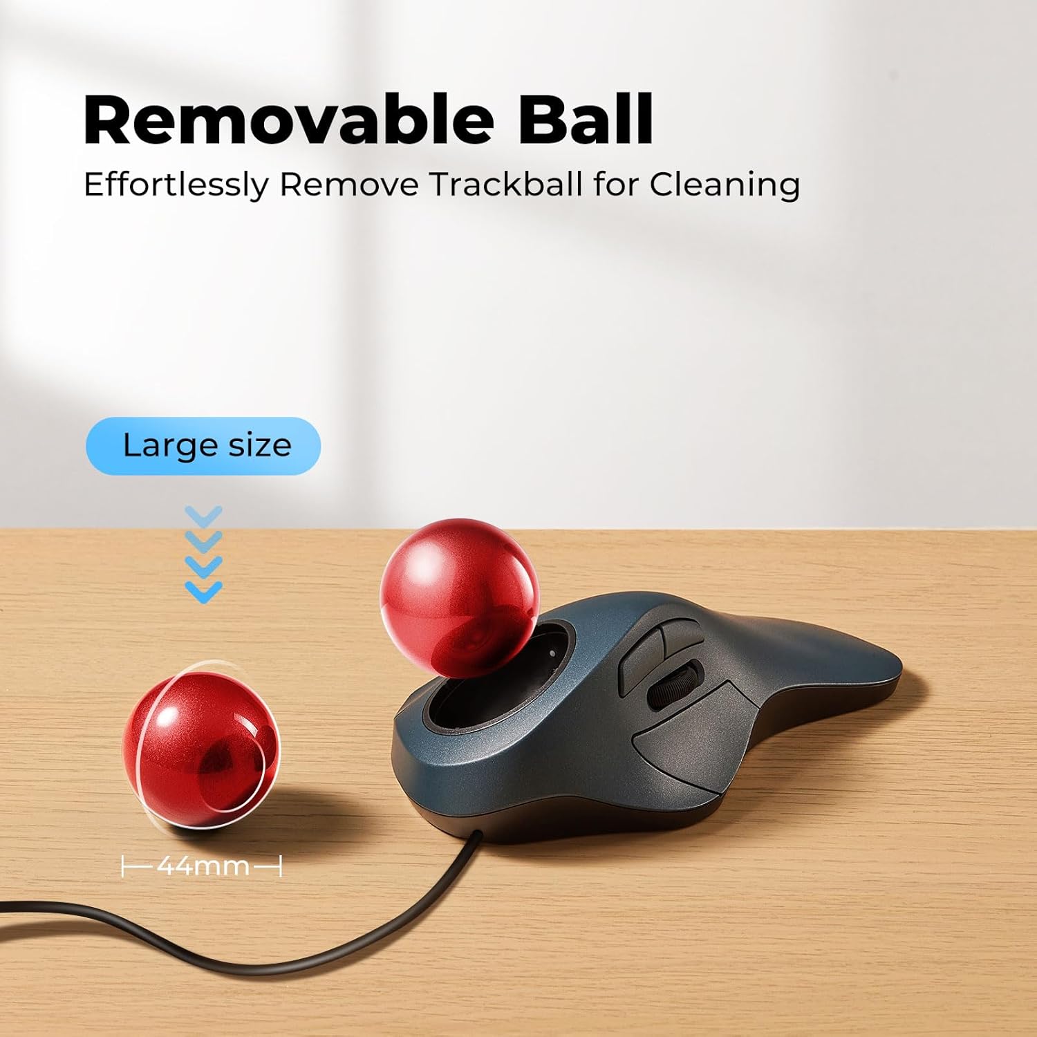 Wired Trackball Mouse for Large Hands, Ergonomic Design Reduces Wrist & Muscle Strain, Precision Tracking with Easy Index Finger Control, Compatible with PC, Laptop, Windows, Mac, Red