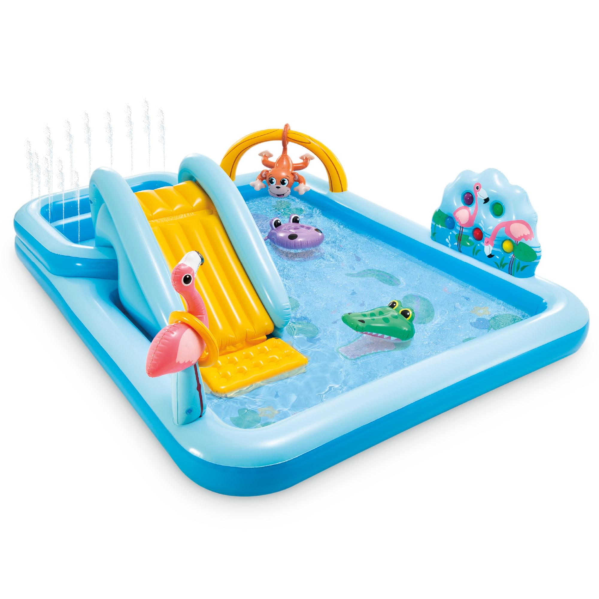 Intex 96" x 78" x 28" Inflatable Jungle Adventure Play Center Spray Kiddie Pool - Backyard Kids Water Slide, Outdoor Blow-Up Splash Pad for Toddlers