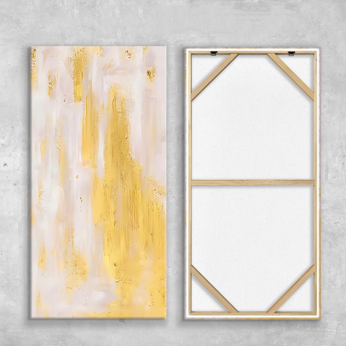 Uudezo With Frame Modern Abstract Golden And White Texture Painting Framed -Around Canvas Poster Suitable For Living Room(70X140cm(28X55in)