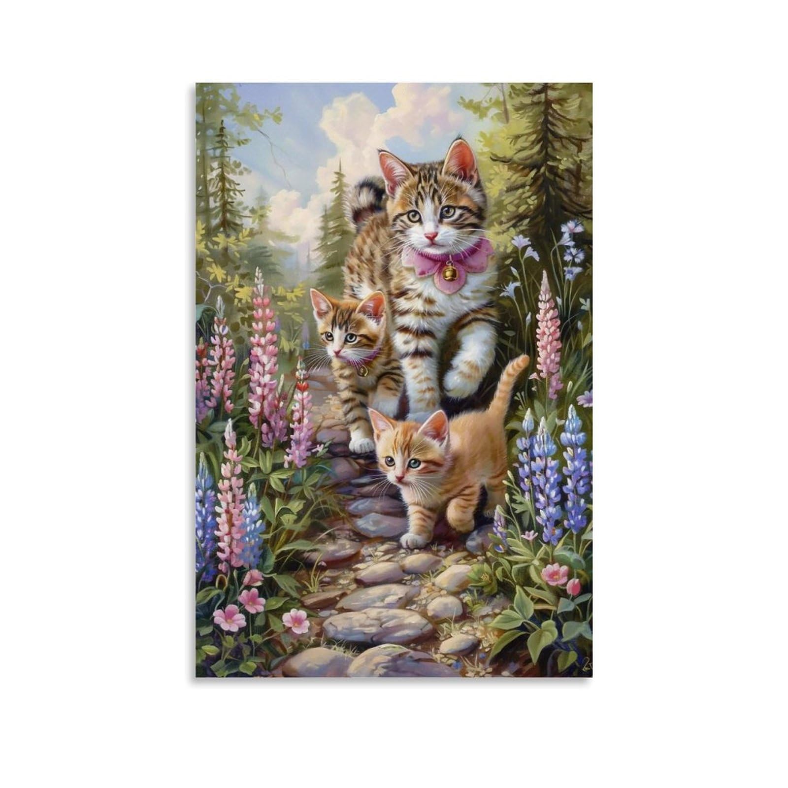 WHOUHJYE Forest Cat Family 02 Poster Wall Art Canvas Vintage Aesthetic Painting Decor for Rooms 24x36inch Unframe-style