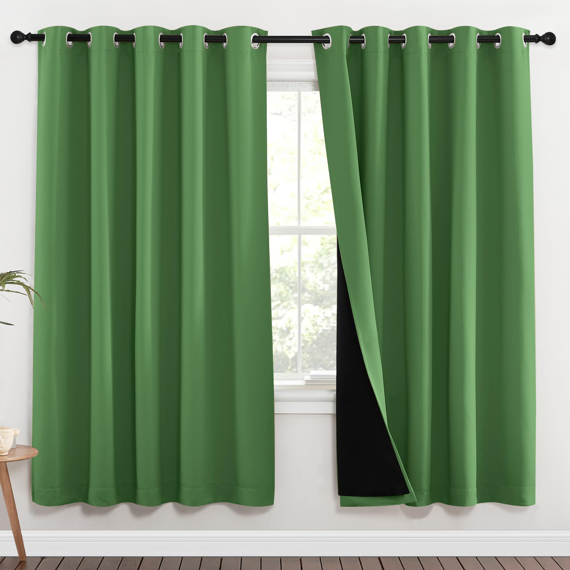 NICETOWN Full Shade Curtain Panels, 70 x 72 inch, Forest Green, Pair of Energy Smart &amp; Noise Blocking Out Blackout Drapes for Dining Room Window, Thermal Insulated Guest Room Lined Window Dressing