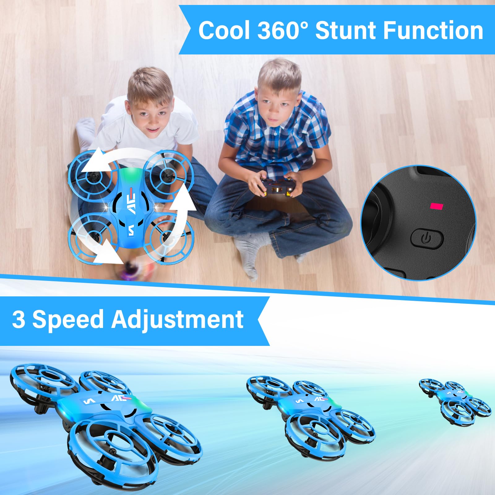 Fileeyn Mini Drone per Bambini, con Fotocamera HD 1080p, Controllabile tramite App Quadricottero RC con Luci a LED, Protezione dell'Elica con Flip 3D, Regalo Giocattolo per Bambini e Principianti