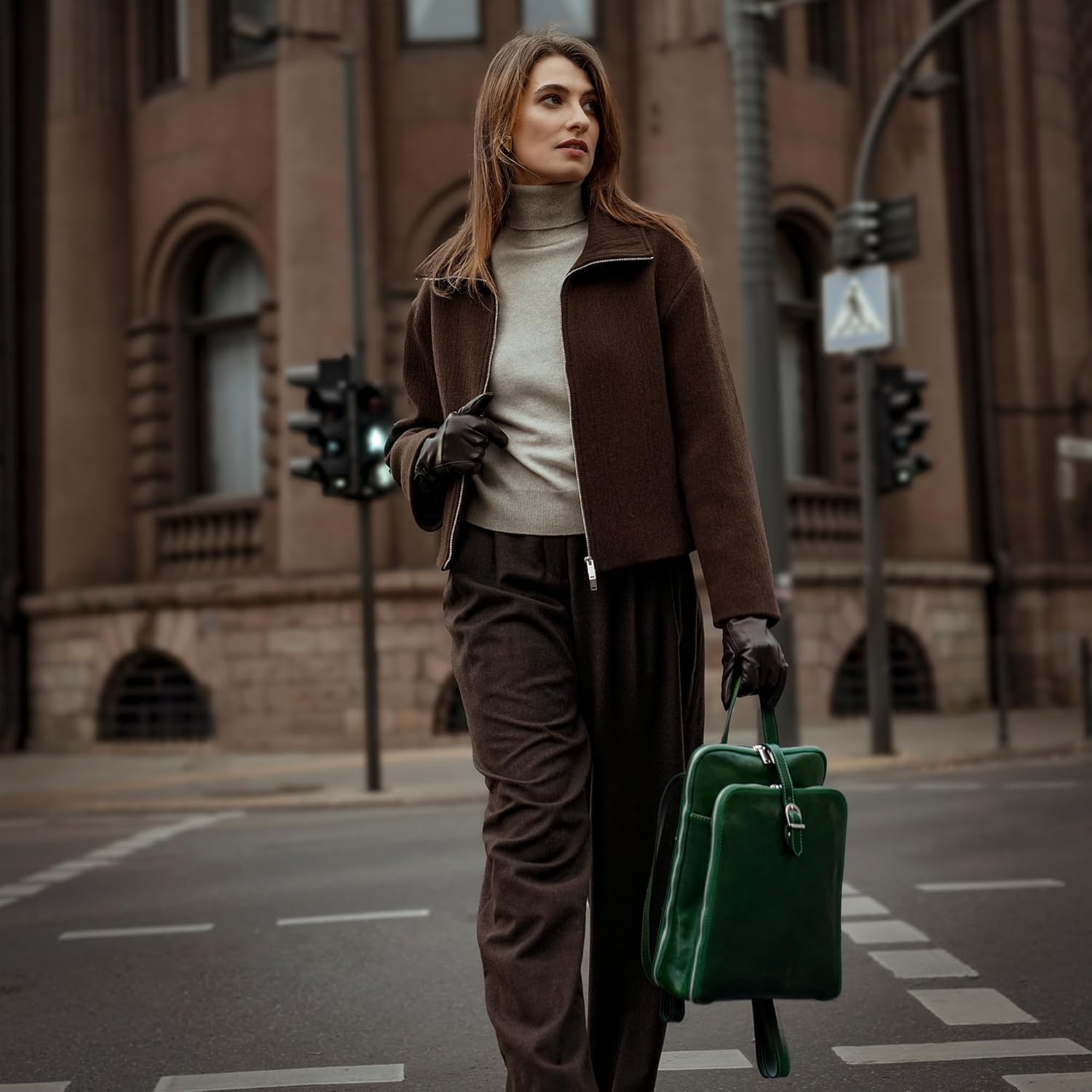 Time Resistance Leather Backpack - Convertible to Shoulder Bag - Full Grain Real Leather Travel Rucksack for Women (Green) - Image 3