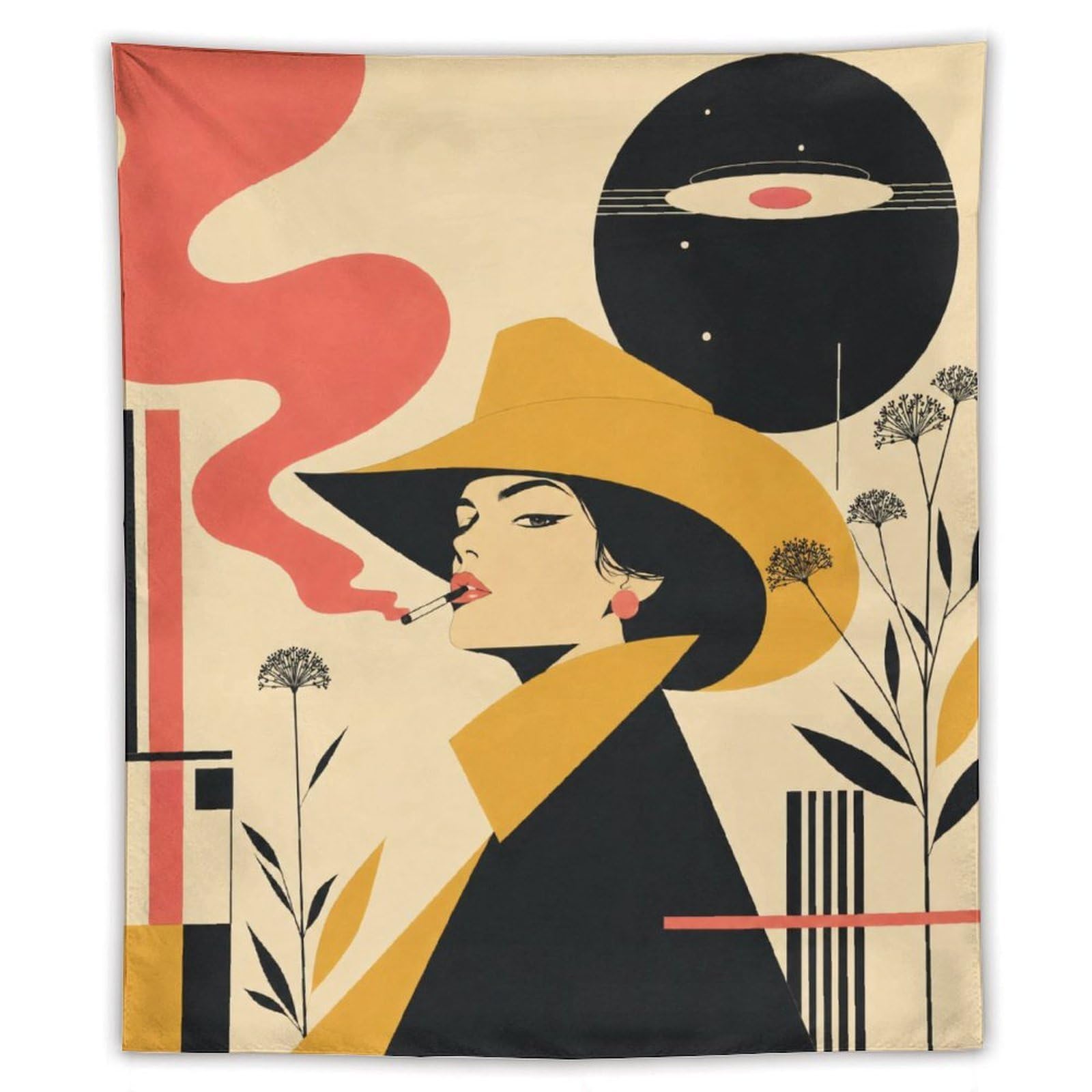 W7C8U2X3 Woman with UFO Wall Tapestry, Pop Art, Ceiling Hanging