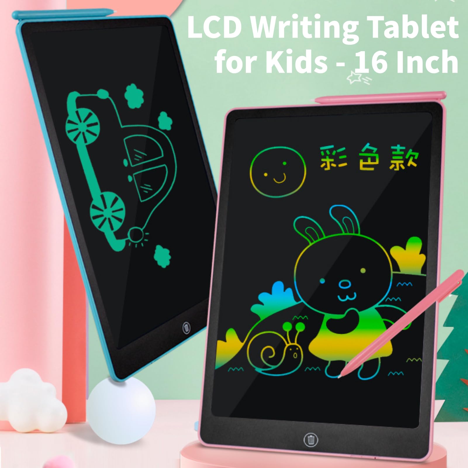 LCD Writing Tablet, 16 in Double Display Digital Notebook, Electronic Drawing Pads with Pen, Writing Board Pad for School Office Home, Christmas Birthday Gifts, Pink — view 2