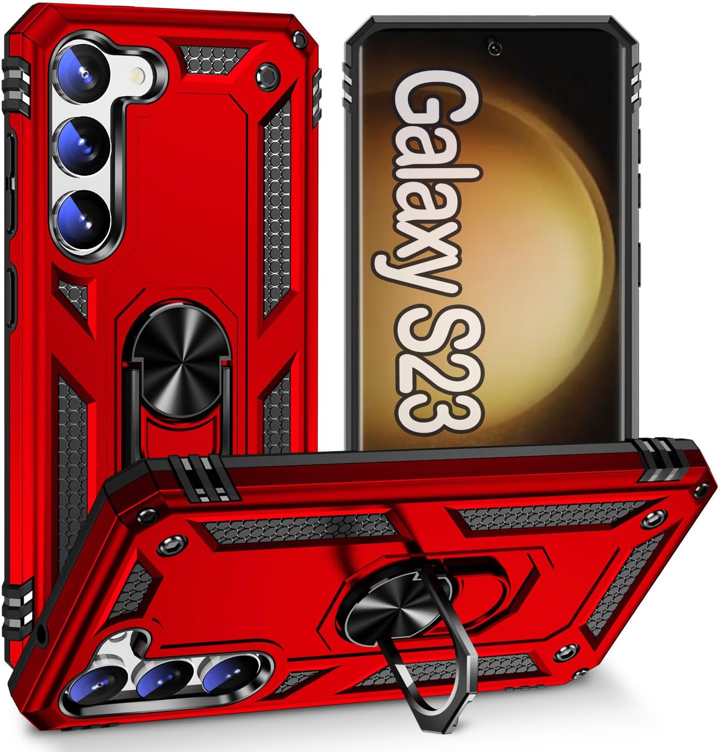 S23 Case:ZOEII for Galaxy S23 Case for Samsung S23,6.1’’ inch,with Stand Heavy Duty Drop Protection Military Protective Tough Durable Phone Cover, S23 Case Red