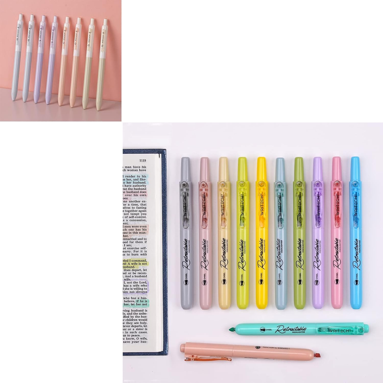 WRITECH Gel Pens Fine Point Bible Highlighters Assorted Colors (Bundle) Office