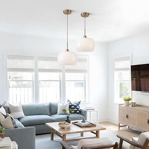 Miniatura 8 de BOKT Lámpara colgante de cúpula dorada de mediados de siglo, moderna lámpara colgante de globo blanco para isla de cocina, lámpara colgante de