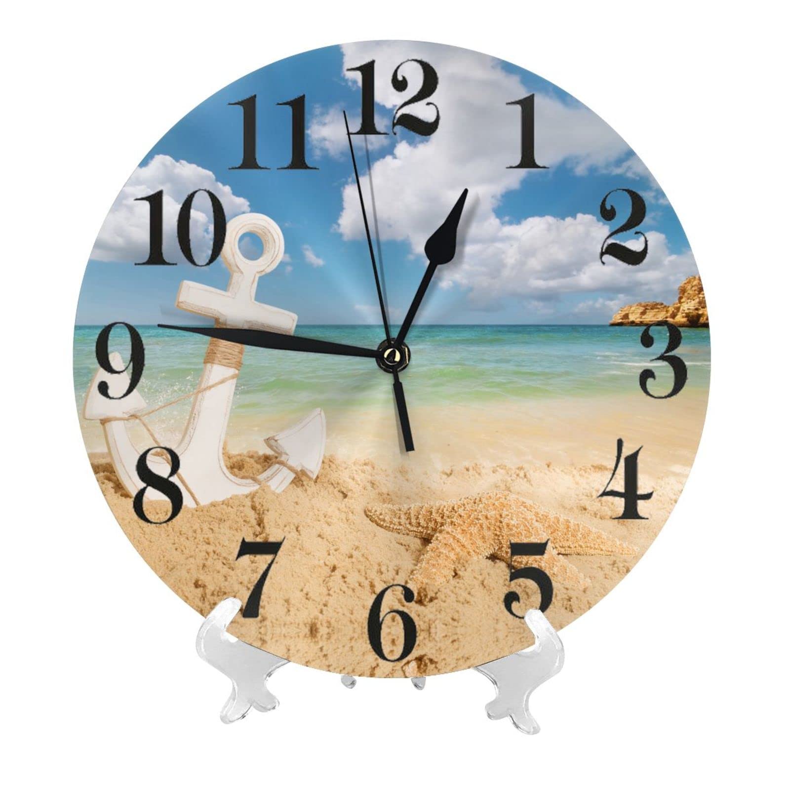 Orologio da parete a forma di ancora, stella marina, spiaggia, funzionamento a batteria, silenzioso, rotondo, decorazione da parete per casa, ufficio, scuola, 30,5 cm