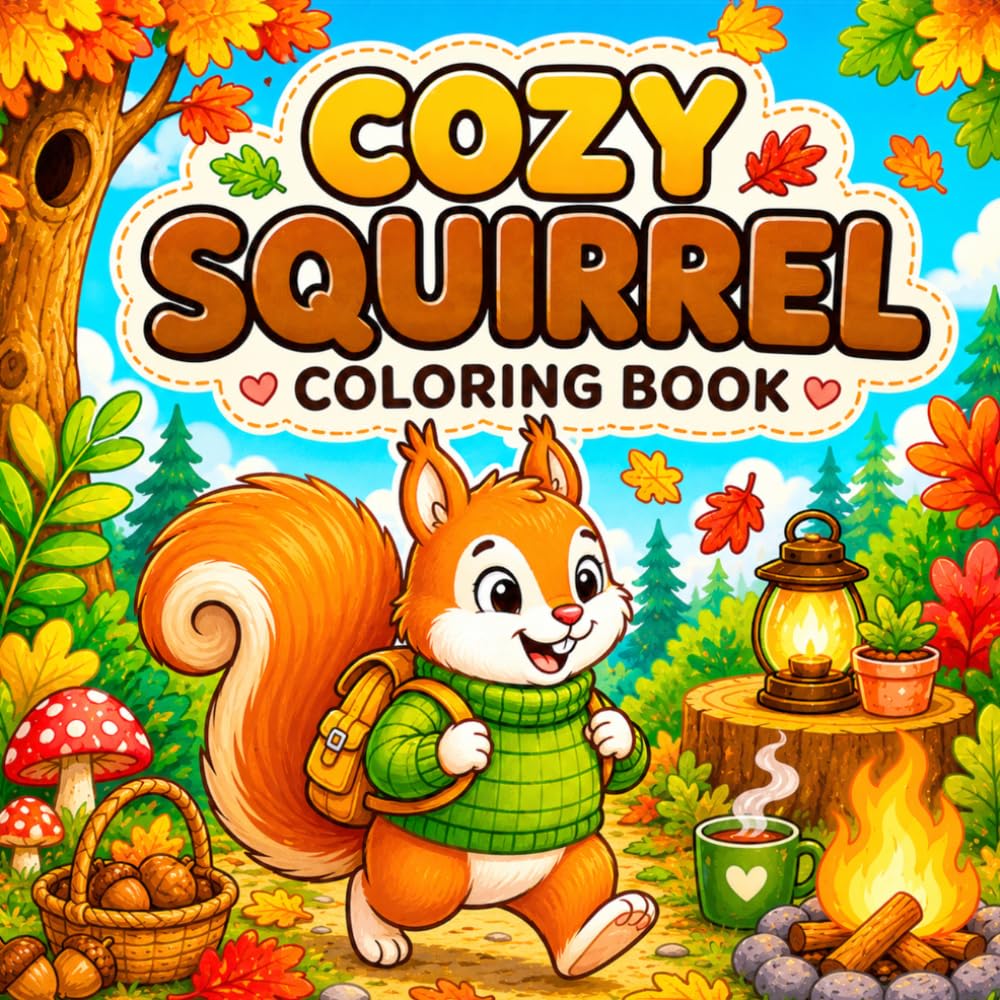 Cozy Squirrel Coloring Book: Cute and Easy Bold Line Art Pages with Adorable Little Squirrels for Kids and Toddlers and For Squirrel Lovers!